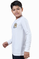 White Minimal Graphic Boys Full Sleeves T-Shirt